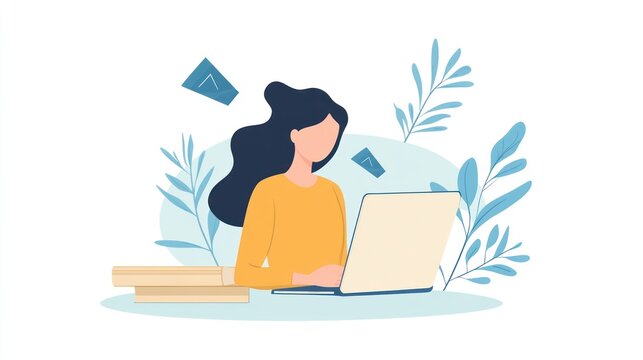 Student using a laptop for an online course, isolated for digital education branding