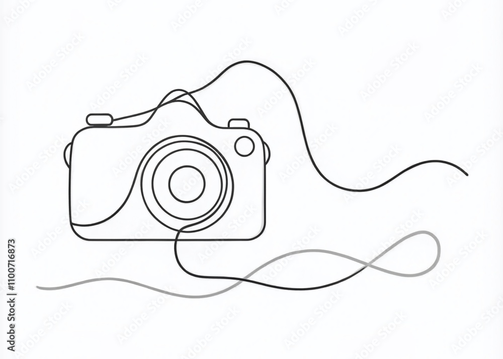 Poster modern continuous line drawing of a camera in minimalist style isolated on white background for cont