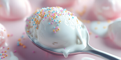 Creamy Dessert Spoonful with Colorful Sprinkles