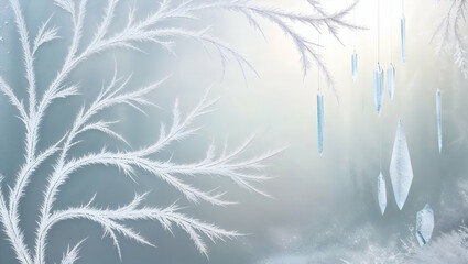 Fototapeta premium Delicate frost patterns and shimmering crystals create a serene winter atmosphere