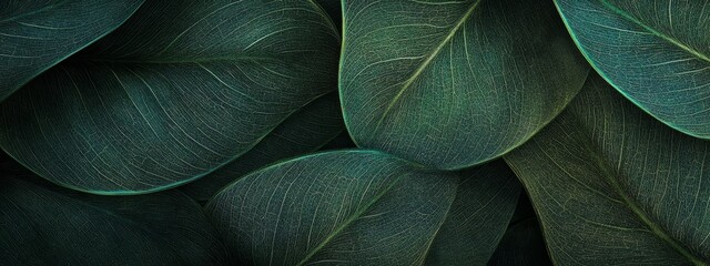 Fototapeta premium Closeup of dark green leaves with visible veins.