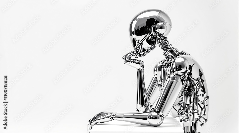 Poster contemplative futuristic robot pondering in minimalist setting
