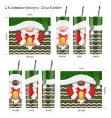 2 Funny Christmas gnomes. Seamless sublimation template for 20 oz skinny tumbler. Seamless from edge to edge. Full tumbler wrap.