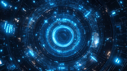 Obraz premium futuristic abstract blue light high-speed tunnel, symbolizing rapid movement, technology, and innovation, evoking a sense of acceleration and progress within a digital or virtual environment