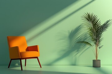 Fototapeta premium Stylish armchair and potted plant modern living room interior design bright atmosphere minimalist aesthetic