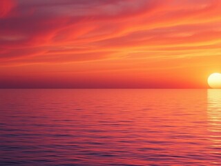 Fototapeta premium Vibrant orange and pink hues of a sunrise over a calm ocean, horizon, horizon