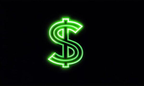 Glowing Dollar Symbol Neon on Dark Background