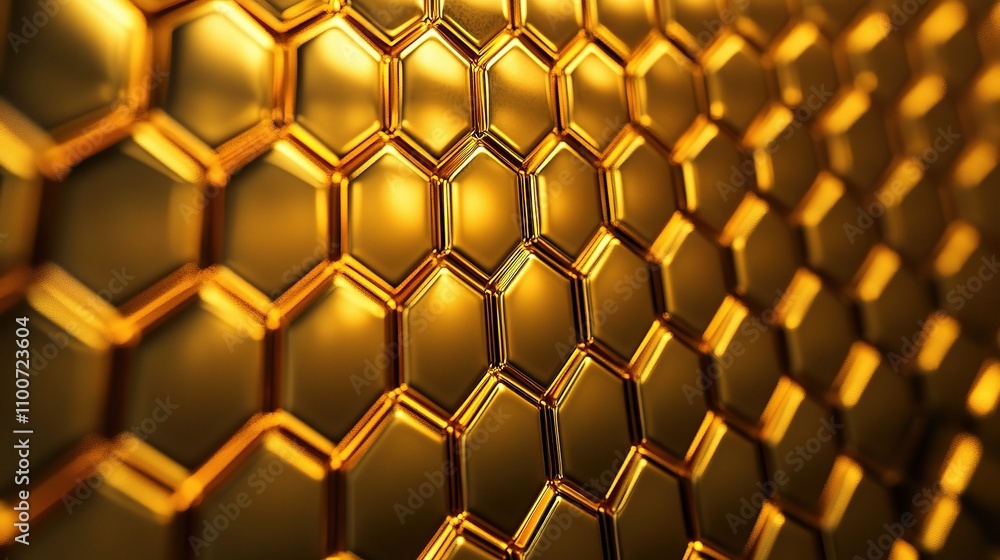 Poster golden honeycomb texture with glossy surface and depth effect