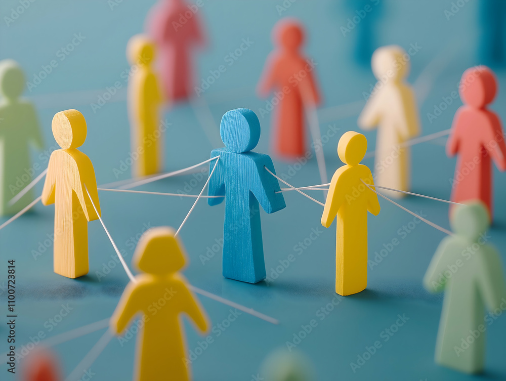 Poster a colorful representation of social connections, featuring figures connected by lines, highlighting 