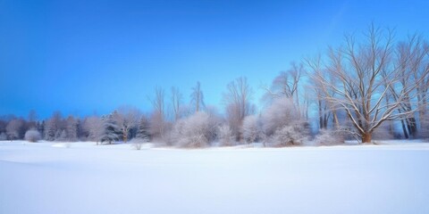Fototapeta premium A serene winter landscape with barren trees covered in snow under a deep blue sky, weather, chilly