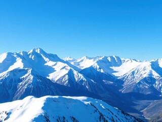 Obraz premium Snow-capped peaks of the majestic Scandinavian mountain range under clear blue skies, peaks, blue sky