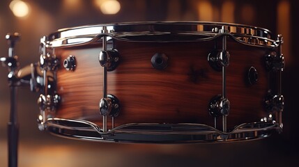 Obraz premium Classic Wooden Snare Drum on Stage Background