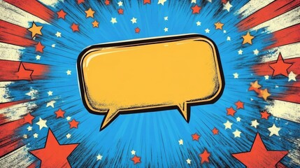 Patriotic speech bubble on a starburst background with copy space.