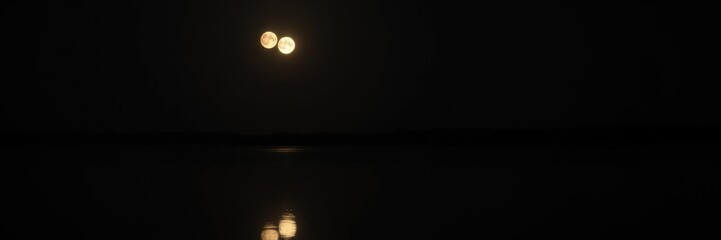 Obraz premium Full moon casting a soft glow over a tranquil lake, illuminating the water and surrounding landscape, reflection, serene