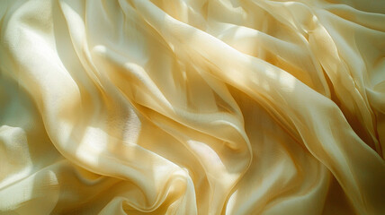 Obraz premium Softly folded beige fabric with a silky texture, illuminated by gentle natural light, creating a luxurious and calming atmosphere ideal for elegant home decor or fashion styling.