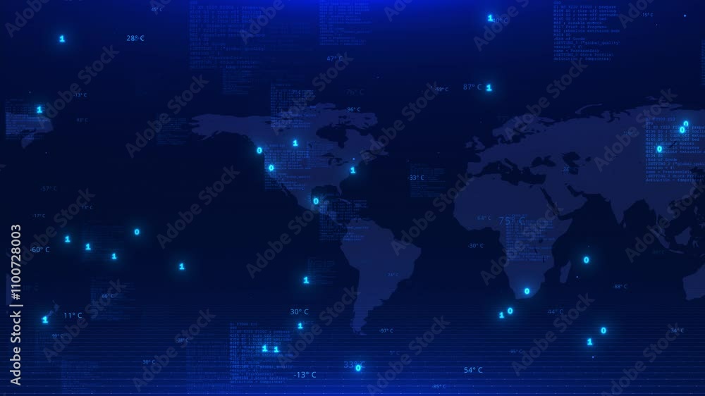 Poster abstract digital world map connection lines dots blue cybersecurity news studio with world map backg
