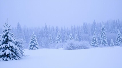Obraz premium Enchanted winter landscape covered in sparkling snowflakes, with trees dusted in frost and a magical glow illuminating the scene, Christmas, Snowfall