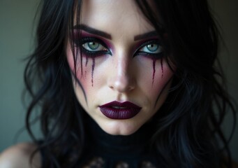 Fototapeta premium Dark and dramatic makeup look featuring striking contrast and bold colors