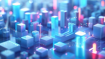 Fototapeta premium Professional Isometric Graph With Blue Bars and Luminous 3D Functional Illustration