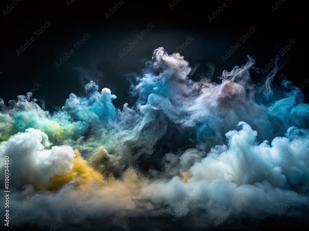 Poster panoramic view of abstract fog and smoke on black background with copy space for creative use, perfe