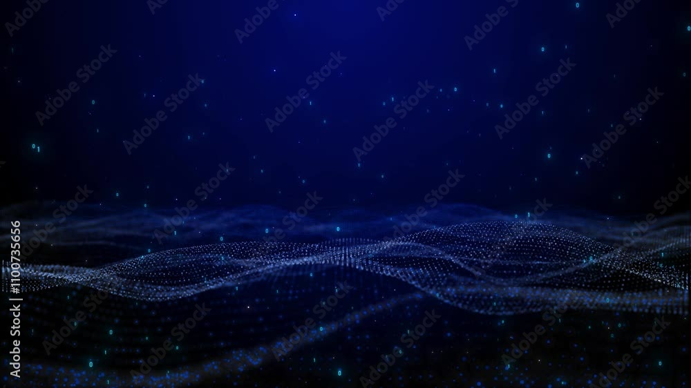 Aufkleber digital cyber wave matrix technology cyberspace data flow, blue glowing grid business corporate pres