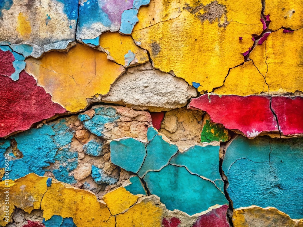 Aufkleber panoramic view of cracked wall texture showcasing weathered surfaces and intricate patterns with nat