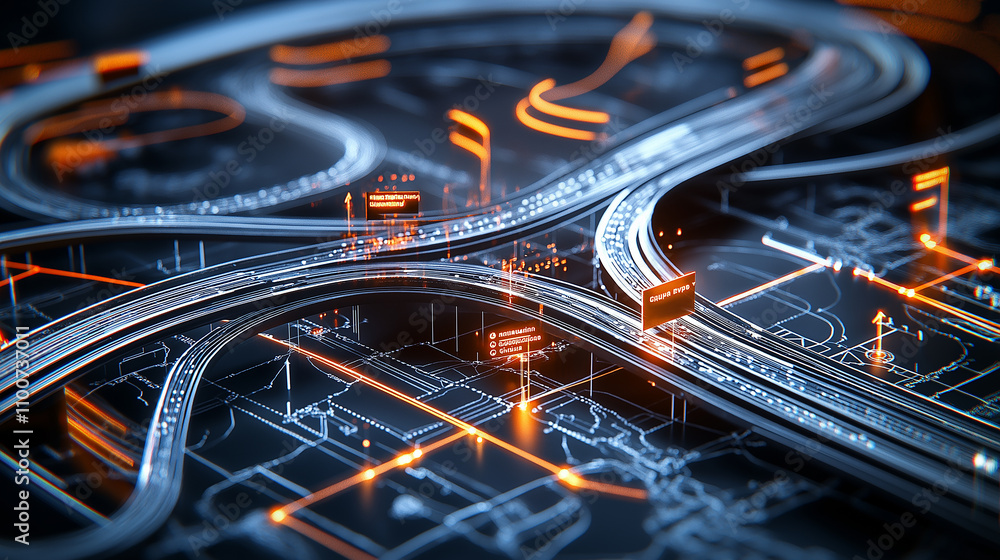 Aufkleber 3d map showcasing urban plans with detailed traffic routes and structures