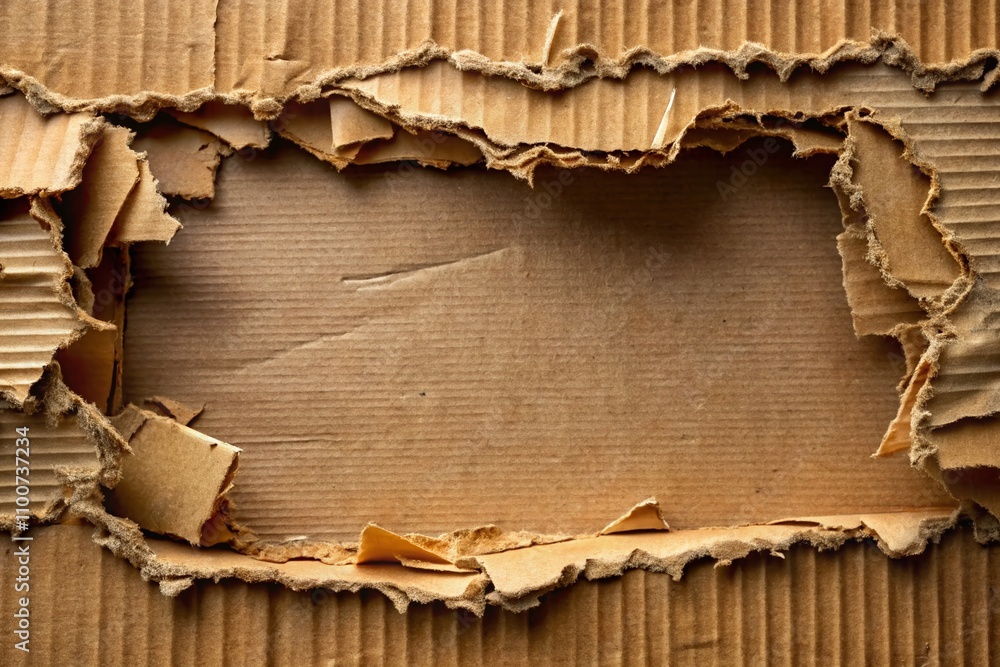Poster panoramic view of torn cardboard sheet and brown paper box texture showcasing natural patterns and t