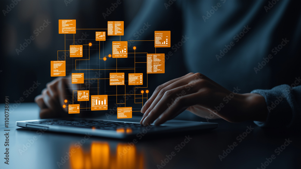 Poster digital graph showing financial technology trends and data analysis