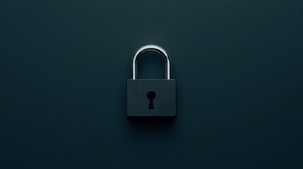 Naklejka premium A simple black padlock centered on a dark background symbolizes security and protection.
