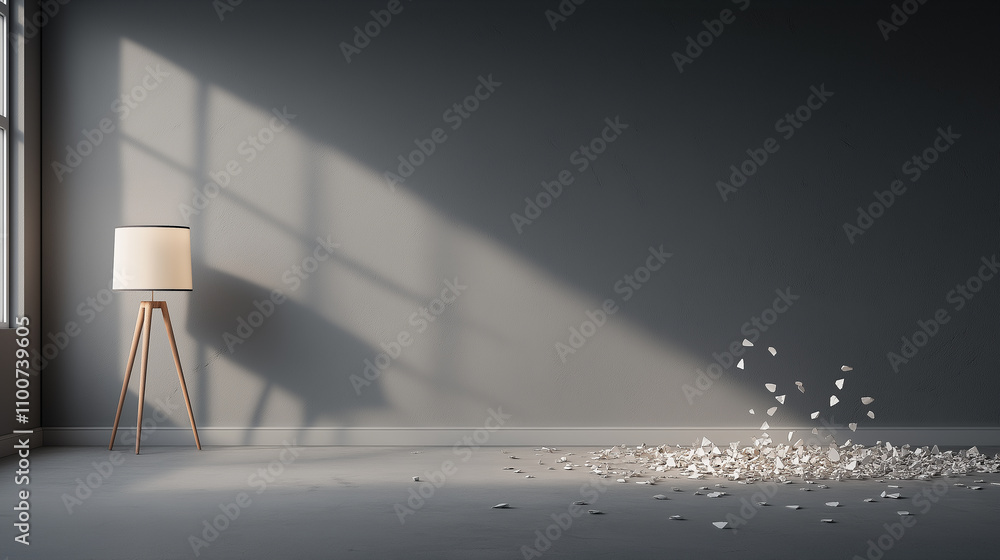 Aufkleber quiet dimly lit room with table lamp and scattered paper