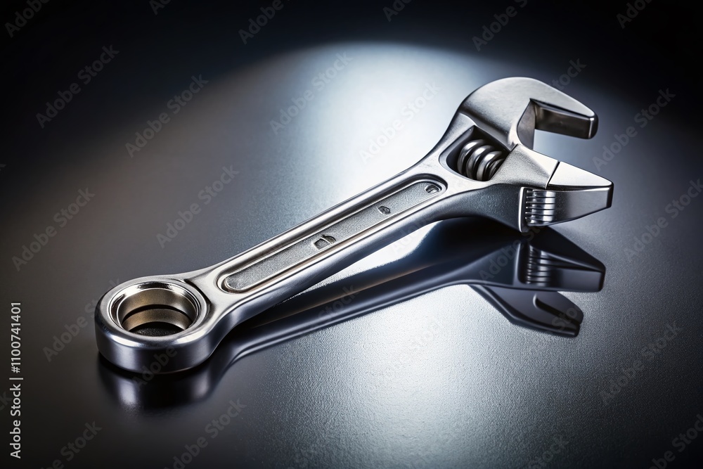 Poster professional product photography of a high-quality wrench showcasing durability and precision in a s