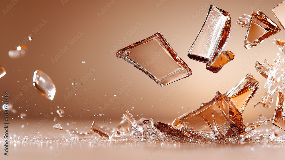 Poster shattered glass fragments in various shapes and sizes create dynamic scene