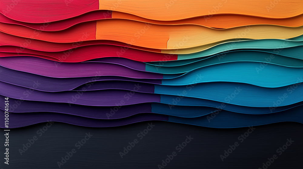 Poster colorful wavy layers of paint create vibrant abstract design
