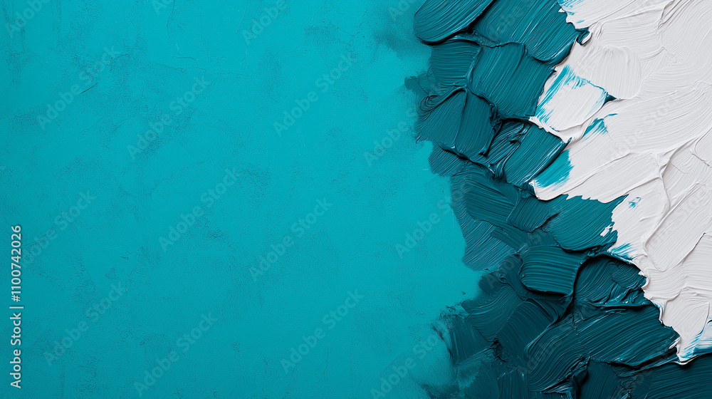 Poster Textured canvas with teal and white paint strokes creating depth