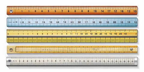 Realistic Measurement Scales for Length and Height with Centimeters, Millimeters, and Inches - High-Quality Ruler and Tape Measure Illustrations
