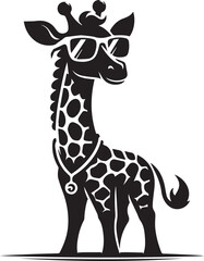 Obraz premium Black silhouette of a playful giraffe wearing sunglasses and a necklace