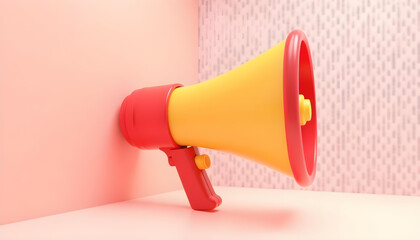 3D render megaphone notification red and yellow