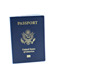 United States of America passport is an official travel document issued by a government that certifies a persons identity and nationality for international travel. Isolated on white with copy space