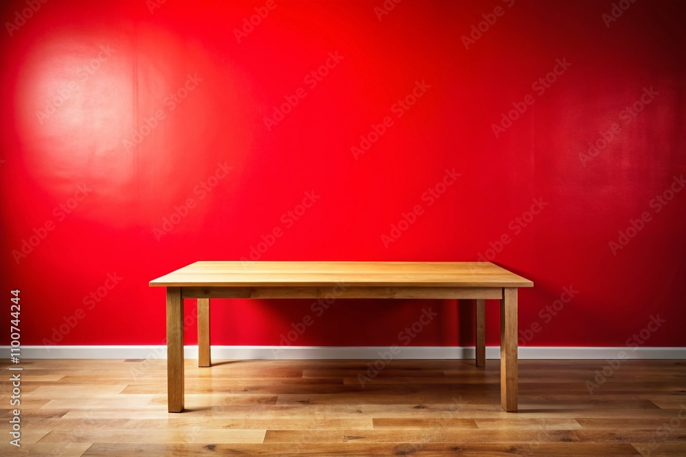 Poster red studio background with table for product display, ideal for e-commerce use, empty room for showc