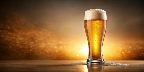 Refreshing Beer in Glass on a Clean Background Perfect for Product Photography, Showcasing Bubbles and Foam for Marketing and Advertising Purposes