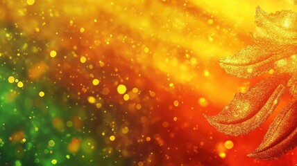 Sparkling festive background with bright, glowing elements in red, yellow, and green hues