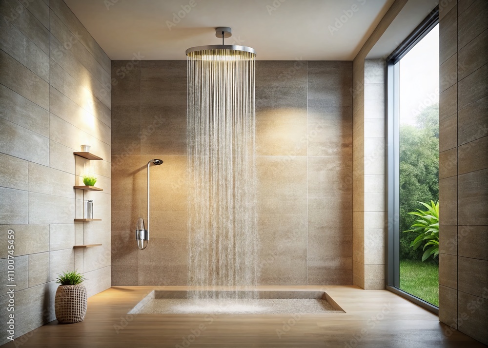 Poster refreshing shower with water stream in minimalist style: clean lines and serenity captured in a tran