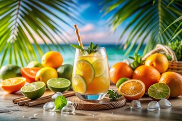 Fototapeta premium Refreshing Sea Breeze Citrus Cocktail with Vibrant Citrus Slices and Sparkling Garnish for Summer Gatherings and Celebrations