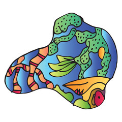 Obraz premium Vector abstract cartoon doodle skull, botanical, nature, and head colorful illustration. Liquid and fluid abstract tribal tattoo, sticker, banner and wallpaper background.Vector illustration