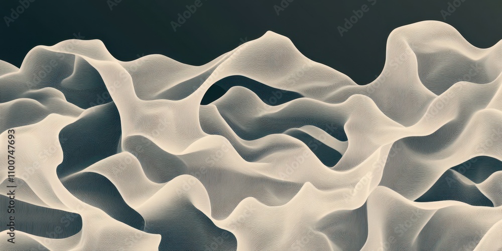 Poster a textured, abstract depiction of flowing waves, resembling sand or fabric, with soft curves and a c