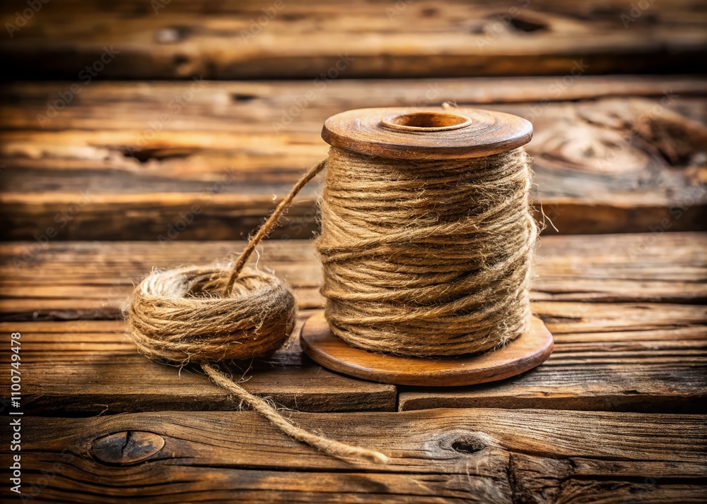 Poster rustic twine spool on weathered wooden background capturing the essence of craftsmanship and natural