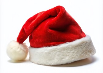 Santa Claus Red Hat Isolated on White Background - Festive Christmas Decoration for New Year Celebrations, Perfect for Holiday Themes and Seasonal Imagery