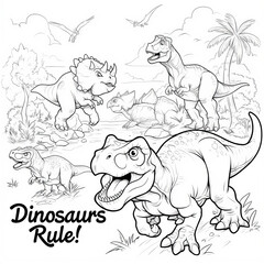 Fototapeta premium Cute Dinosaur on White Background for Coloring Book.