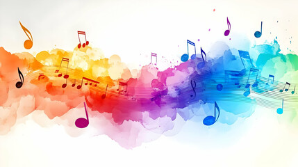 Colorful Music Notes Watercolor Illustration